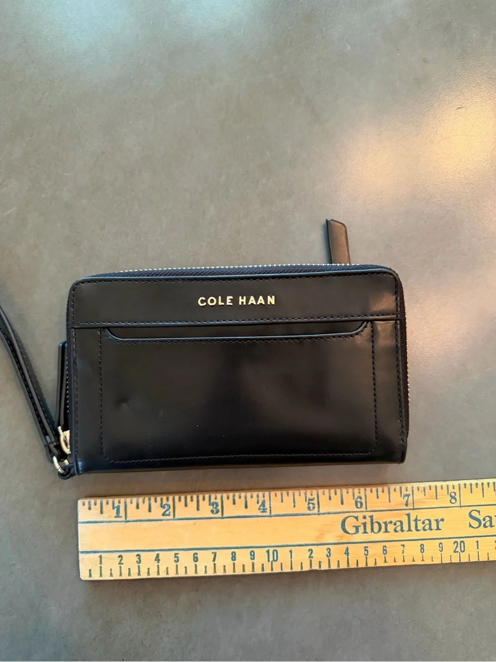 Cole Haan Black Leather Zip Wristlet/Wallet with Detachable Strap